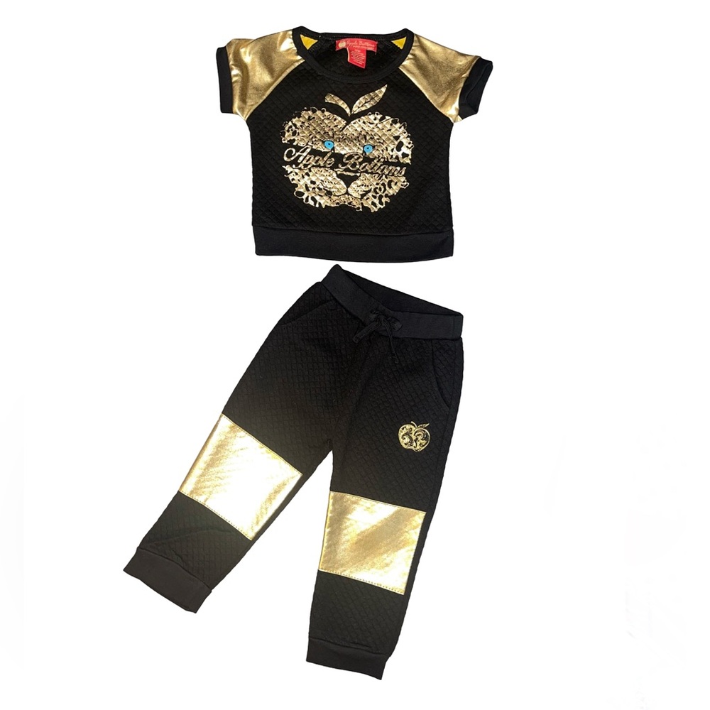 APPLE BOTTOMS GIRLS 2 PC PANTS SET - BLACK SIZE 12 MONTHS (NEW WITH TAGS) A12